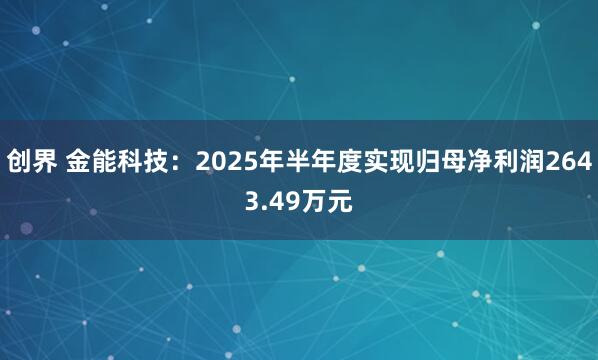 创界 金能科技：2025年半年度实现归母净利润2643.49万元